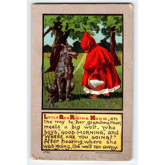 1906 Little Red Riding Hood Vintage Illustrated Postcard by Ullman - Picture 1 of 2